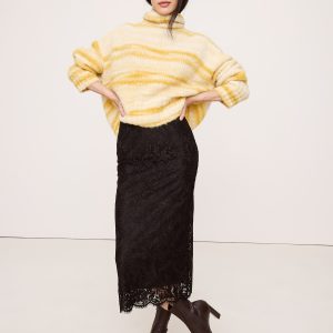 Stretch-Lace Midi Skirt
